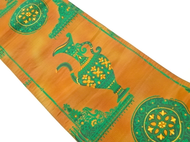 JAPANESE KIMONO / VINTAGE FUKURO OBI / WOVEN MIRRORS & ABSTRACT FLORAL PLANTS